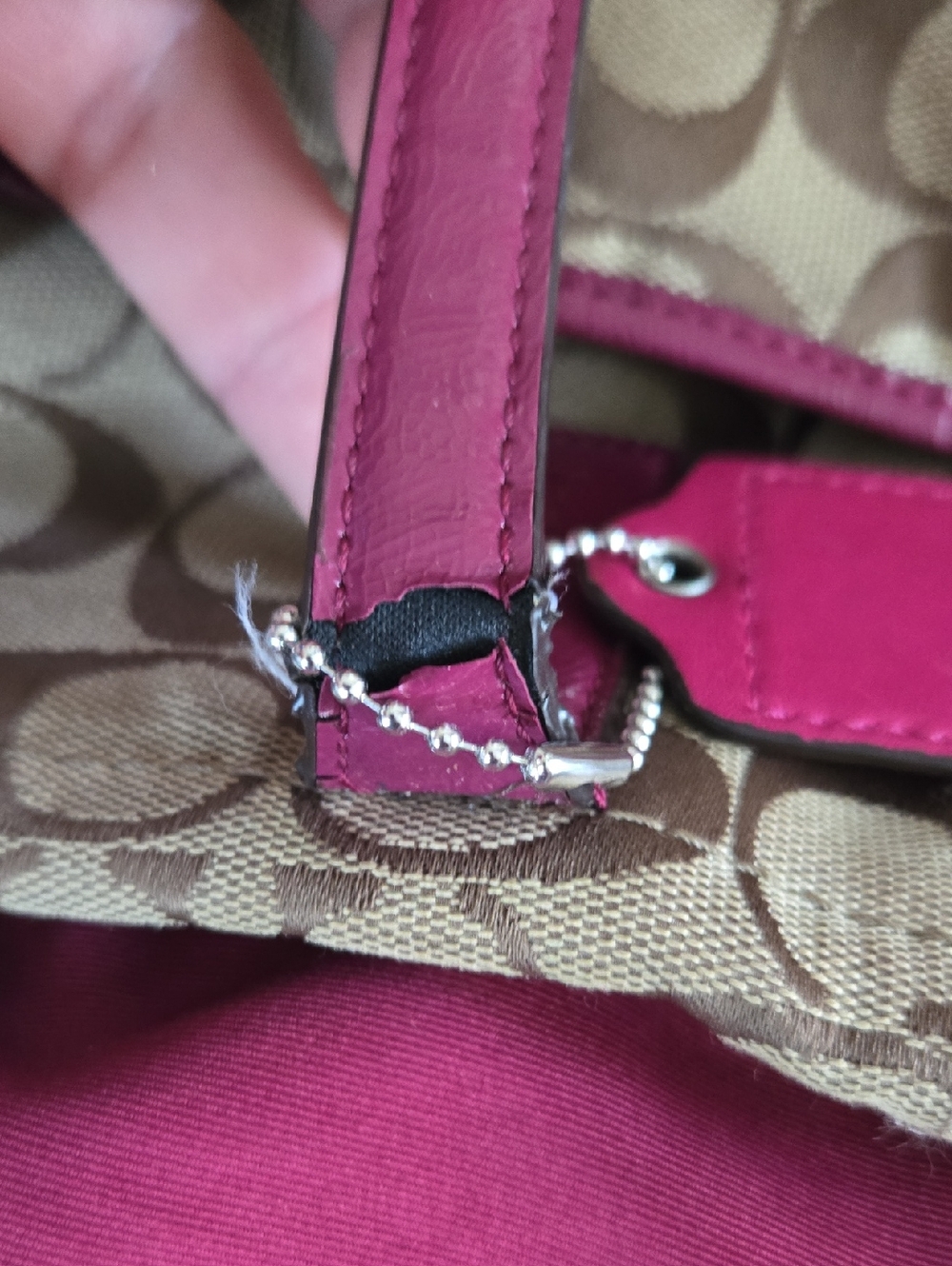 Coach Signature Canvas Tote with Fuchsia Leather Trim - Picture 9 of 12